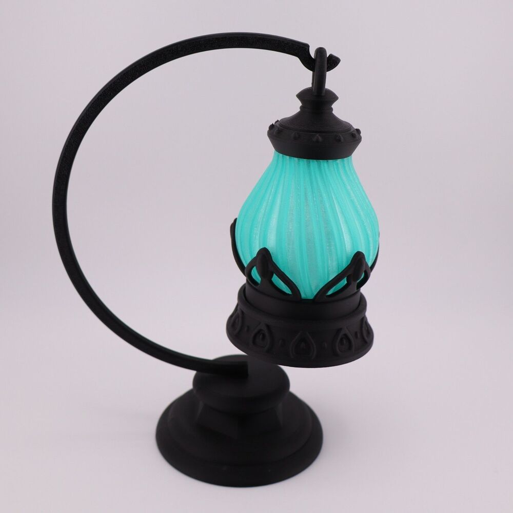 3D Printed - Tea Light Candle Holder Lamp - Black & Green w/ Post